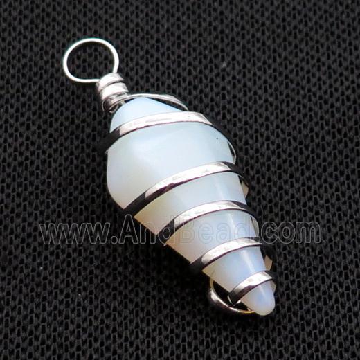 White Opalite Pendulum Pendant Wire Wrapped