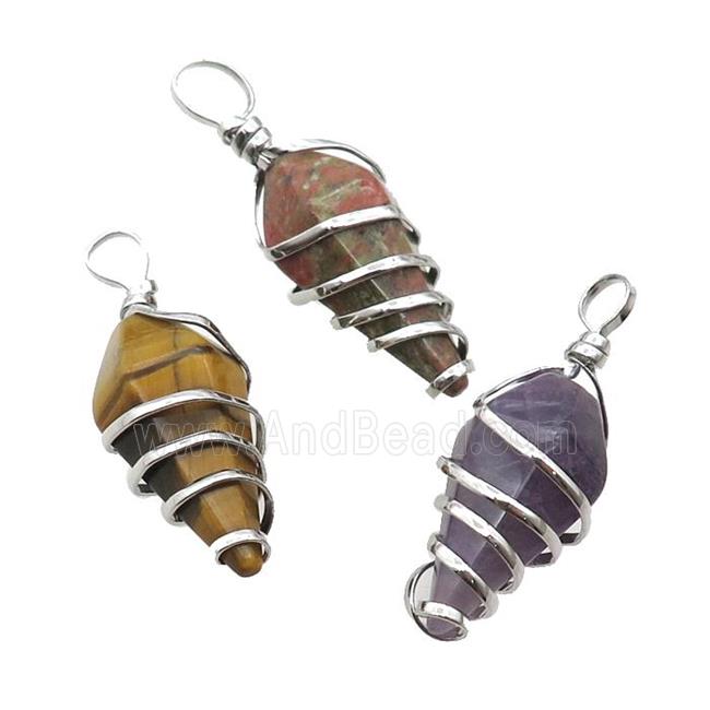 Mixed Gemstone Pendulum Pendant Wire Wrapped