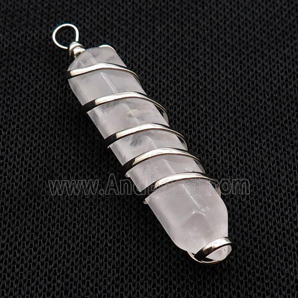 Clear Crystal Quartz Bullet Pendant Wire Wrapped