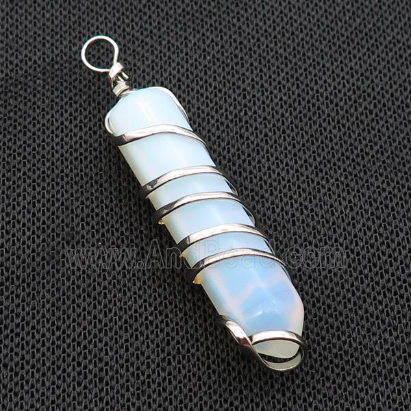 White Opalite Bullet Pendant Wire Wrapped