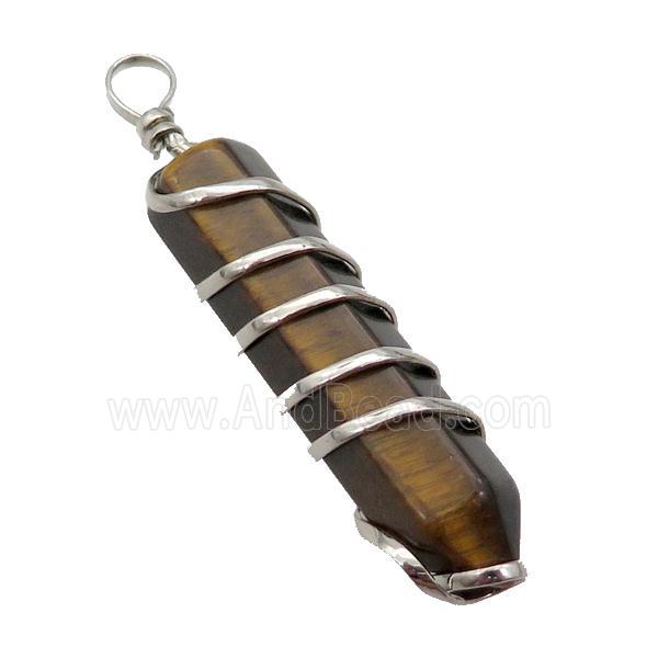Tiger Eye Stone Bullet Pendant Wire Wrapped