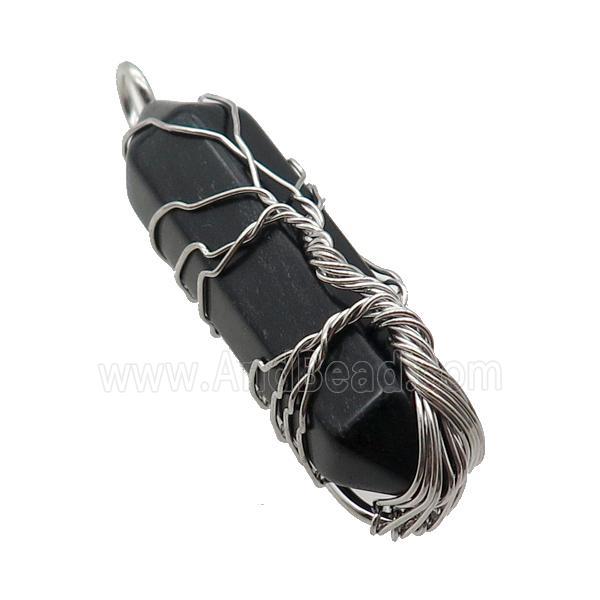 Black Obsidian Bullet Pendant Tree Wire Wrapped