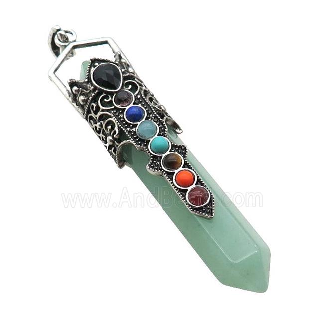 Green Aventurine Prism Pendant Alloy Chakra Antique Silver