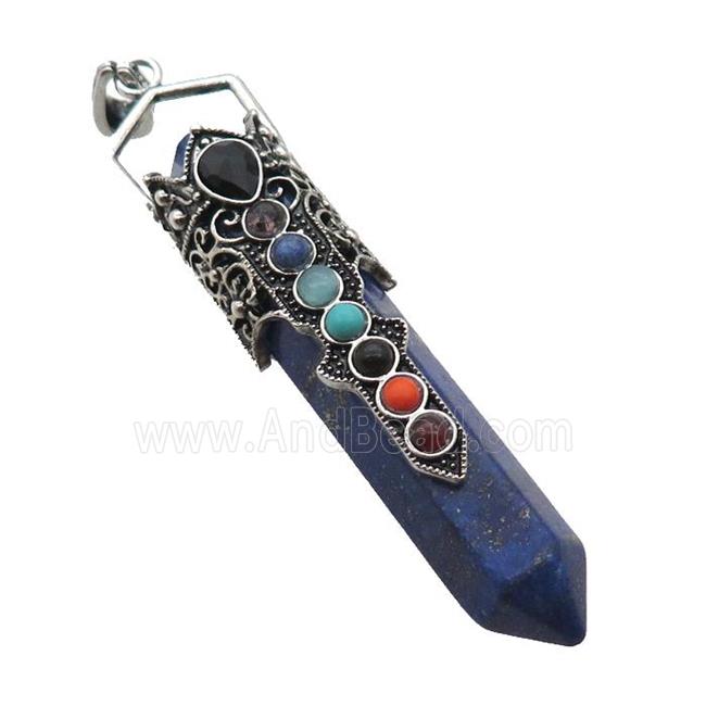 Blue Lapis Lazuli Prism Pendant Alloy Chakra Antique Silver