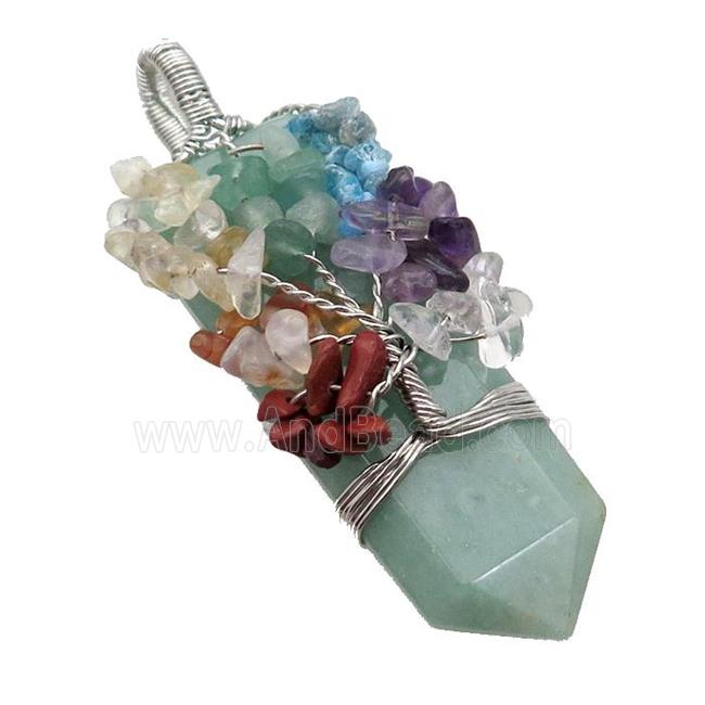 Green Aventurine Bullet Pendant Chakra Tree Wire Wrapped