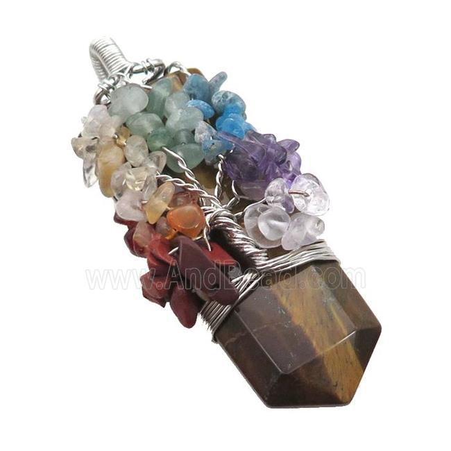 Tiger Eye Stone Bullet Pendant Chakra Tree Wire Wrapped