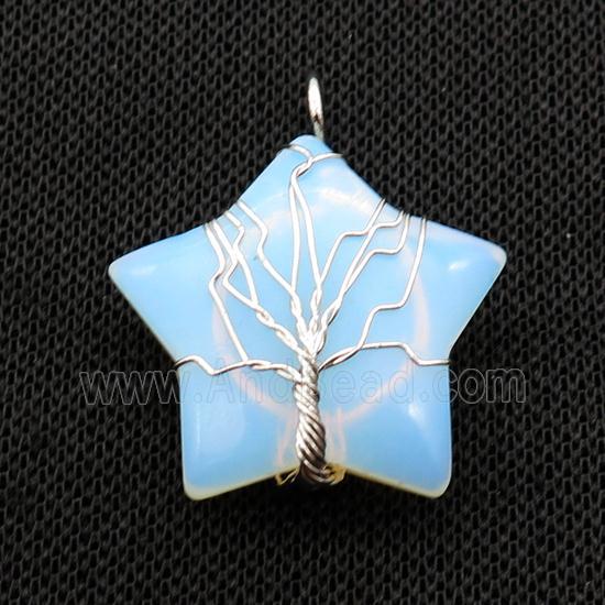White Opalite Star Pendant Wire Wrapped