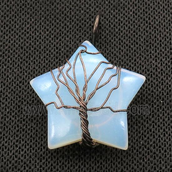 White Opalite Star Pendant Tree Wire Wrapped