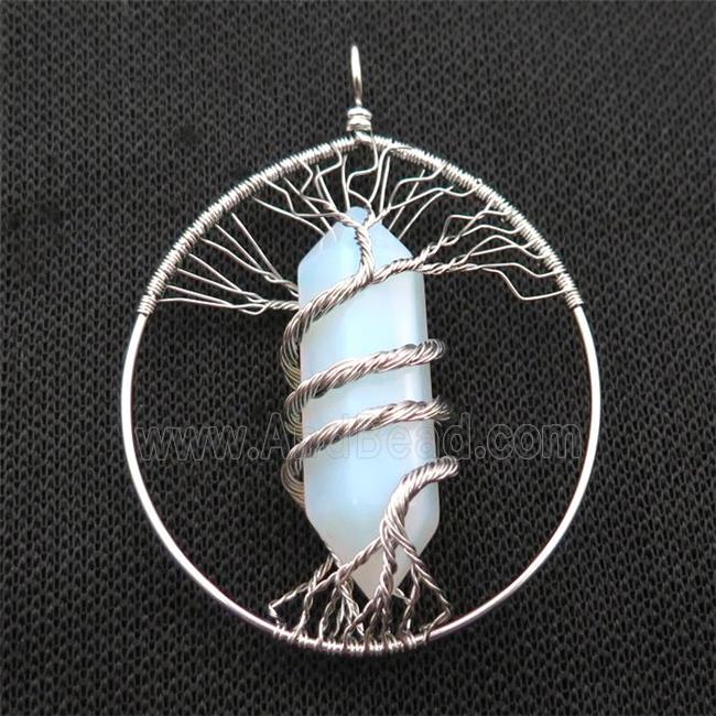 White Opalite Tree Of Life Pendant Alloy Wire Wrapped