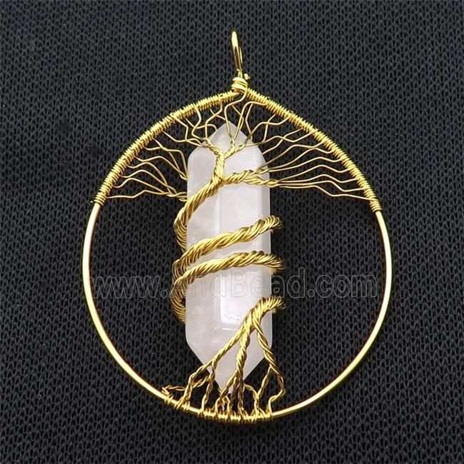 Clear Quartz Tree Of Life Pendant Alloy Wire Wrapped Gold Plated