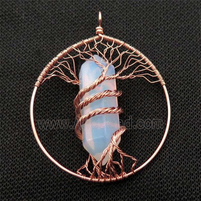 White Opalite Tree Of Life Pendant Alloy Wire Wrapped Rose Gold