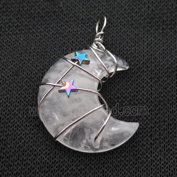 Clear Quartz Moon Pendant Wire Wrapped