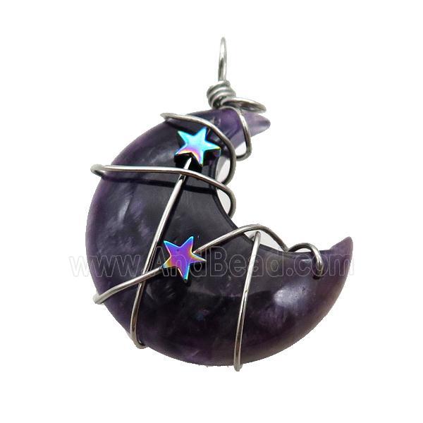 Amethyst Moon Pendant Wire Wrapped