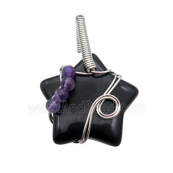 Black Onyx Agate Star Pendant Wire Wrapped