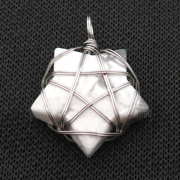 White Howlite Turquoise Star Pendant Wire Wrapped