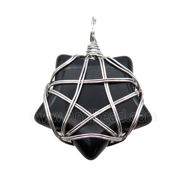 Black Onyx Agate Star Pendant Wire Wrapped