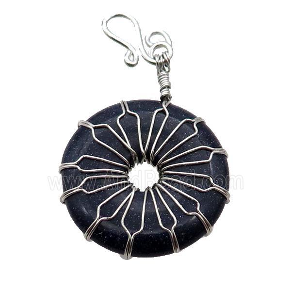 Blue Sandstone Donut Pendant Wire Wrapped