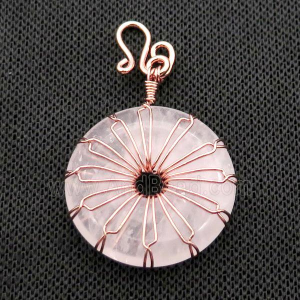 Clear Quartz Donut Pendant Wire Wrapped Rose Gold