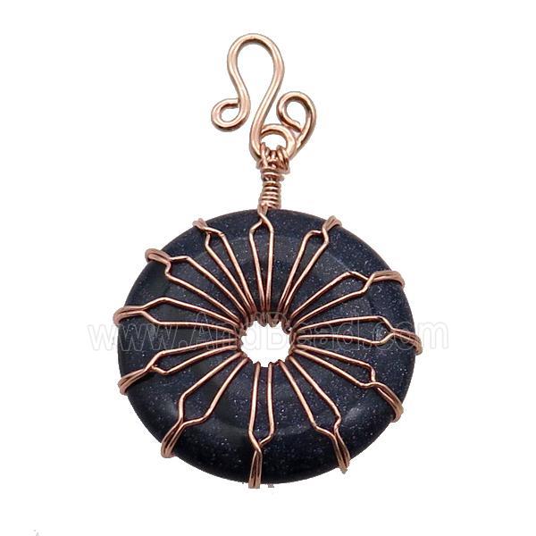 Blue Sandstone Donut Pendant Wire Wrapped Rose Gold