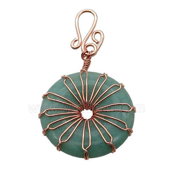 Green Aventurine Donut Pendant Wire Wrapped Rose Gold
