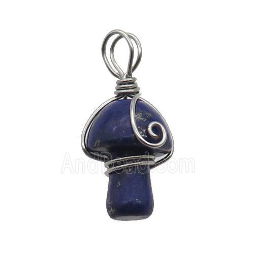 Blue Lapis Lazuli Mushroom Pendant Wire Wrapped