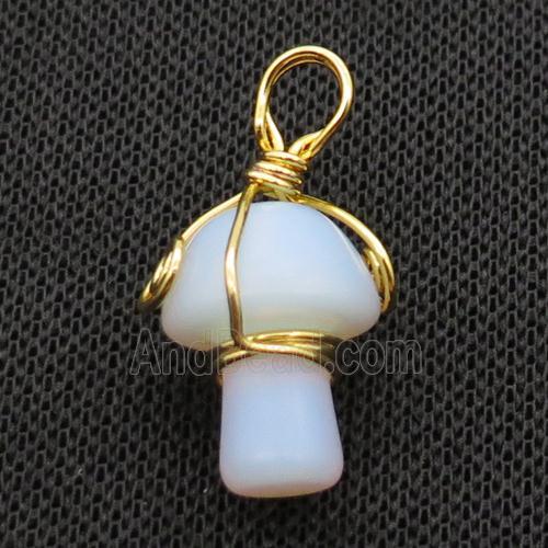 White Opalite Mushroom Pendant Wire Wrapped