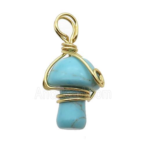 Blue Turquoise Mushroom Pendant Wire Wrapped