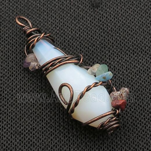 White Opalite Teardrop Pendant Wire Wrapped