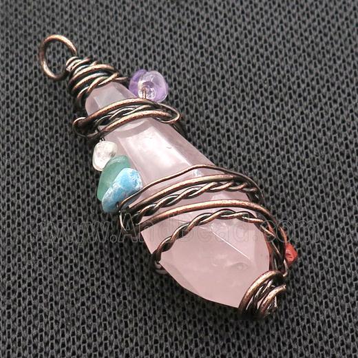 Pink Rose Quartz Teardrop Pendant Wire Wrapped