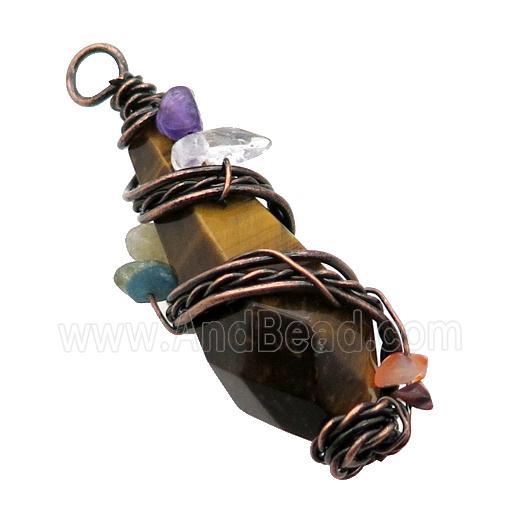 Tiger Eye Stone Teardrop Pendant Wire Wrapped