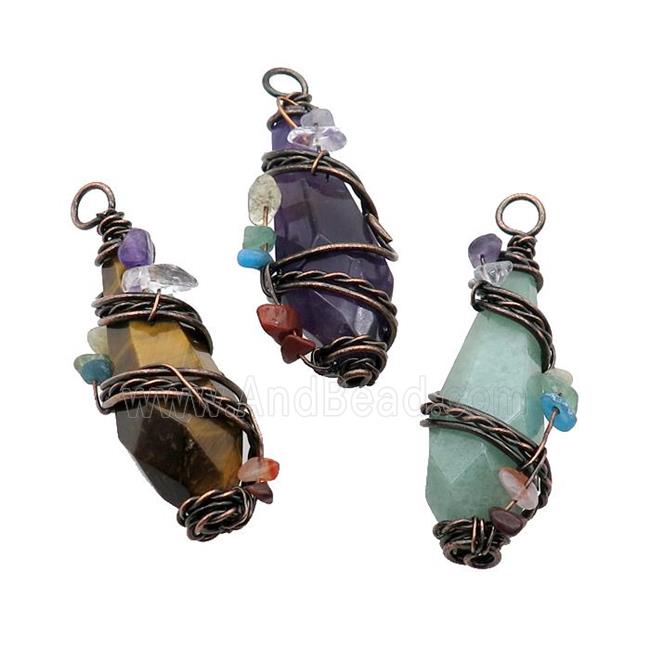 Mix Gemstone Teardrop Pendant Wire Wrapped