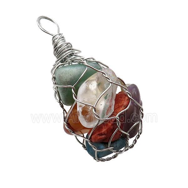 Mix Gemstone Chip Pendant Wire Wrapped