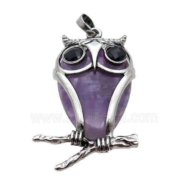 Purple Amethyst Owl Pendant Alloy Antique Silver
