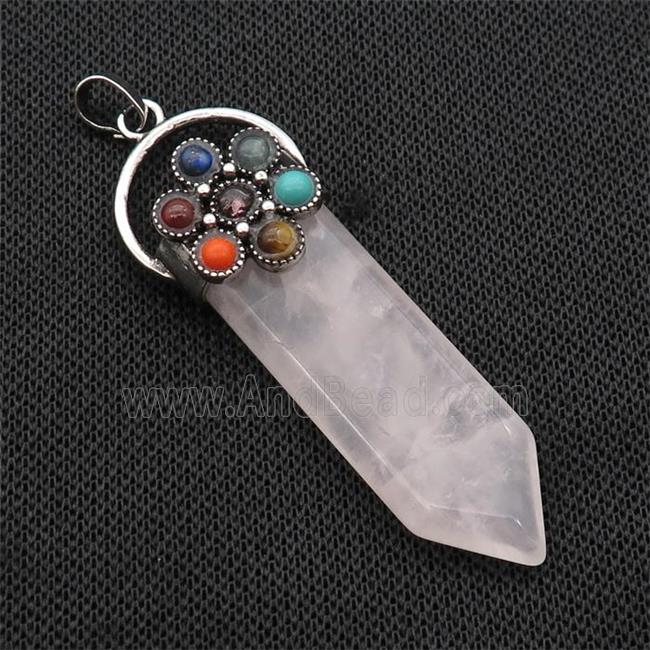 Pink Rose Quartz Arrowhead Pendant Chakra Antique Silver
