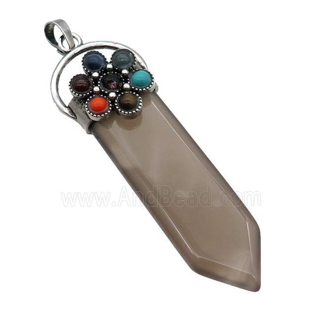Gray Agate Arrowhead Pendant Chakra Antique Silver