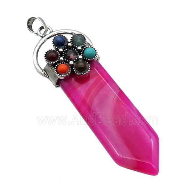 Hotpink Dye Agate Arrowhead Pendant Chakra Antique Silver