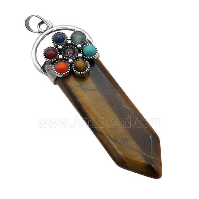 Tiger Eye Stone Arrowhead Pendant Chakra Antique Silver
