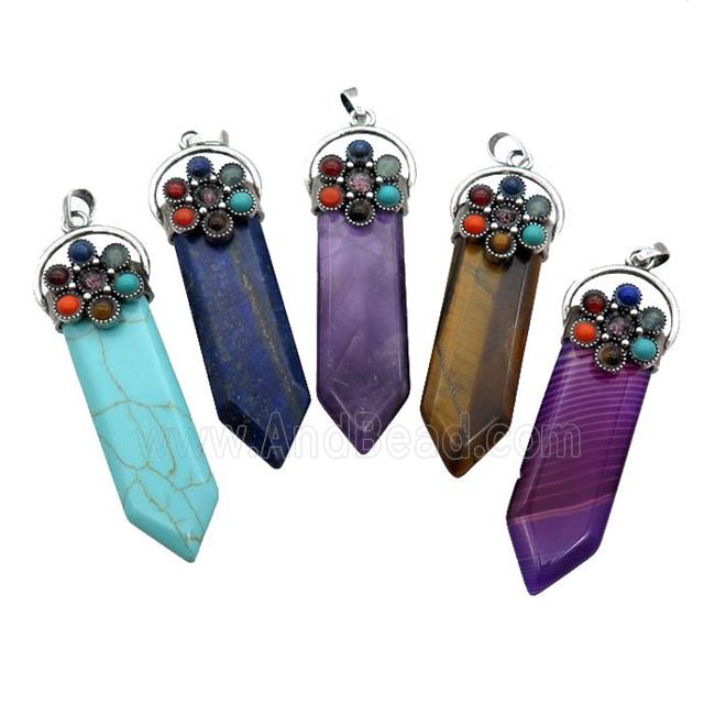 Mixed Gemstone Arrowhead Pendant Chakra Antique Silver