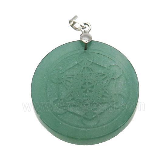 Green Aventurine Circle Pendant Metatrons Cube Craved