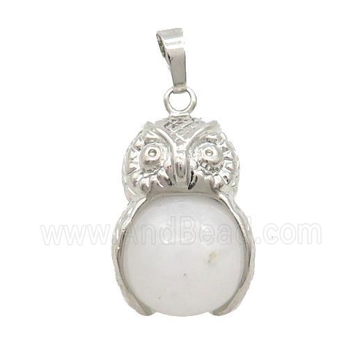 White Jade Owl Alloy Pendant