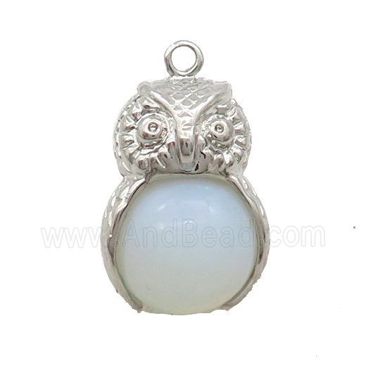 White Opalite Owl Alloy Pendant