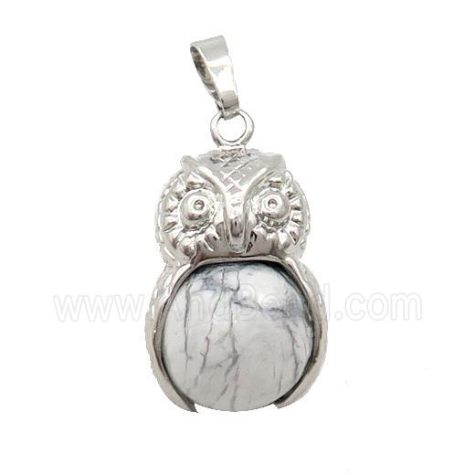 White Howlite Owl Alloy Pendant