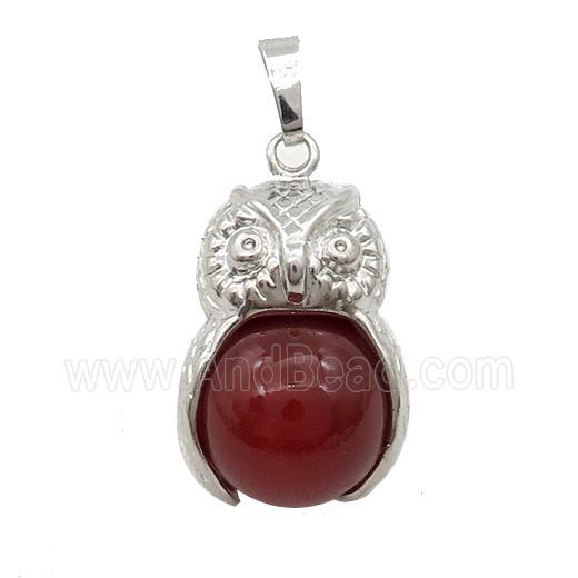 Red Carnelian Owl Alloy Pendant