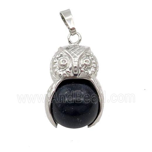 Blue Sandstone Owl Alloy Pendant