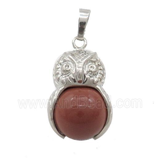 Red Jasper Owl Alloy Pendant