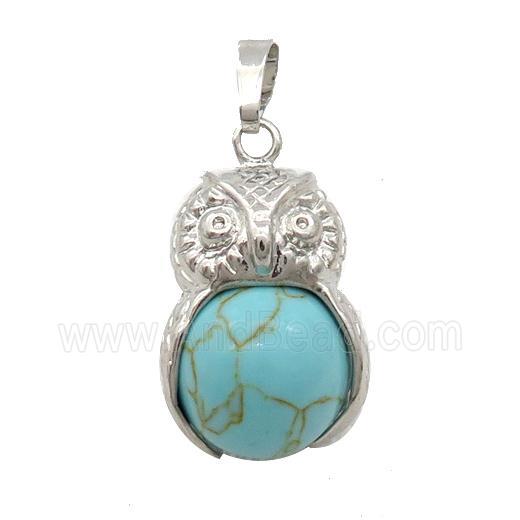 Blue Turquoise Owl Alloy Pendant