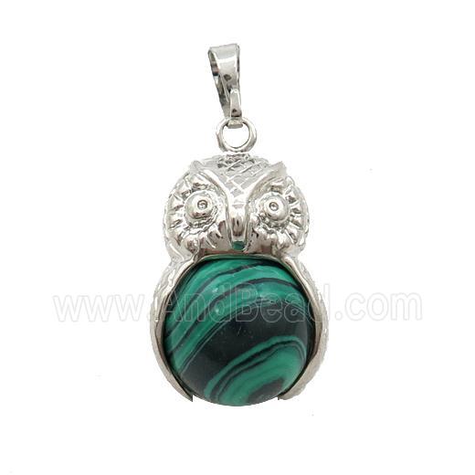 Alloy Owl Pendant With Synthetic Malachite