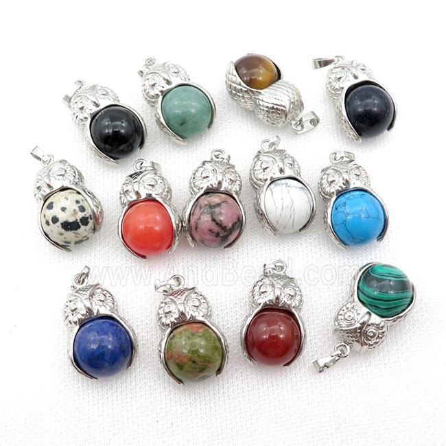 Alloy Owl Pendant With Gemstone Mixed