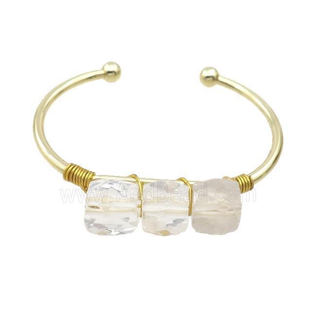 Copper Bangle With Clear Quartz Wire Wrapped Gold Plated