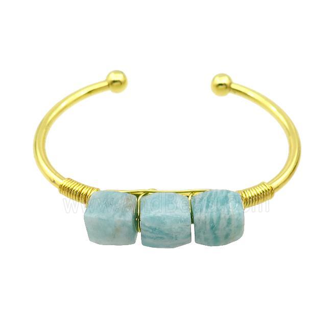 Copper Bangle With Amazonite Wire Wrapped Gold Plated